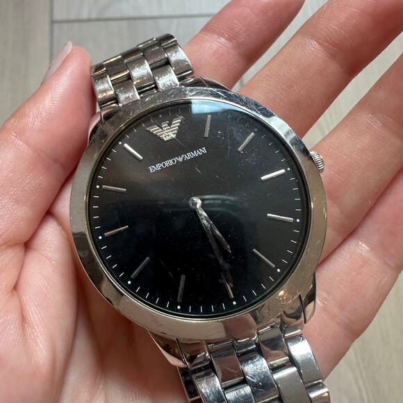 Emporio Armani AR1744 silver black solid stainless steel watch 41mm NEED BATTERY - Picture 3 of 6